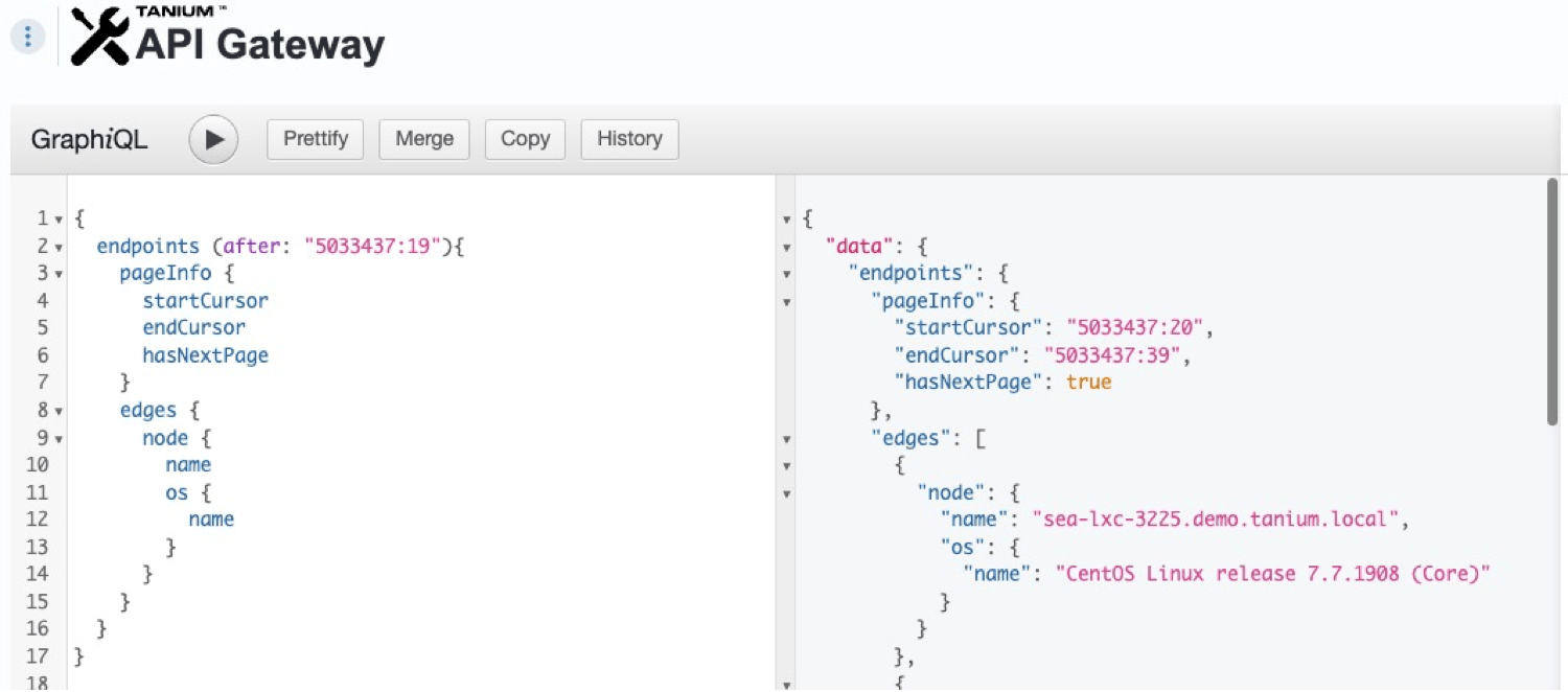 Screenshot 6: Iterating to the next set of data via the cursor in graphQL