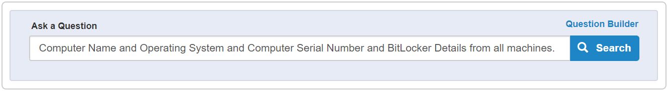 Screenshot of a query builder interface for searching computer names, operating systems, and serial numbers