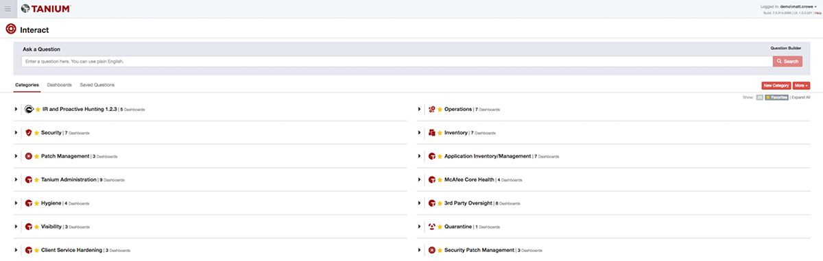 Screenshot of Tanium Interact showing resource categories
