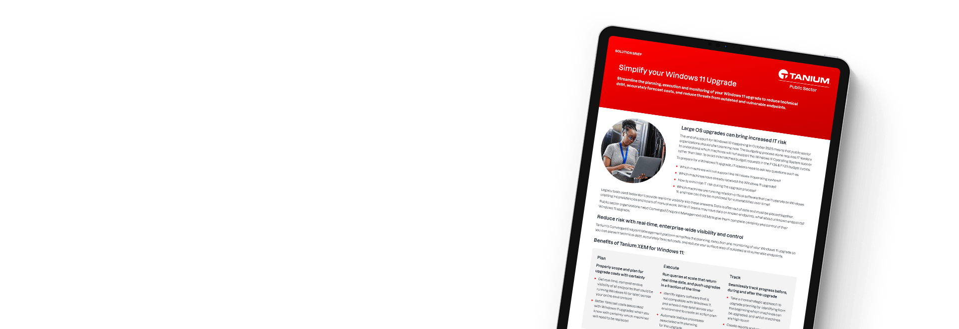 Tablet showing Tanium for Windows 11 public sector brief