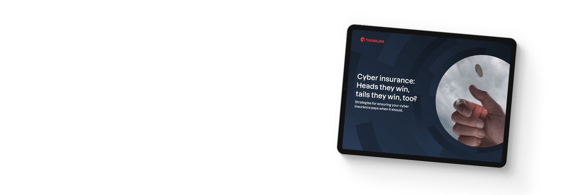 Tablet showing Cyber insurance ebook with hands image