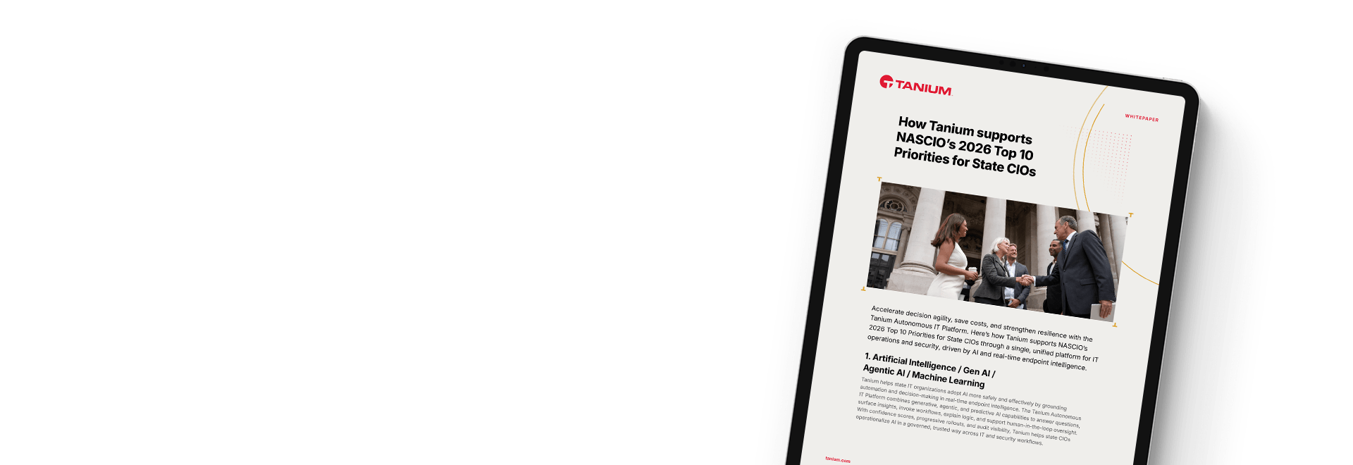 Tablet showing resource 'Tanium helps state IT leaders address NASCIO priorities'