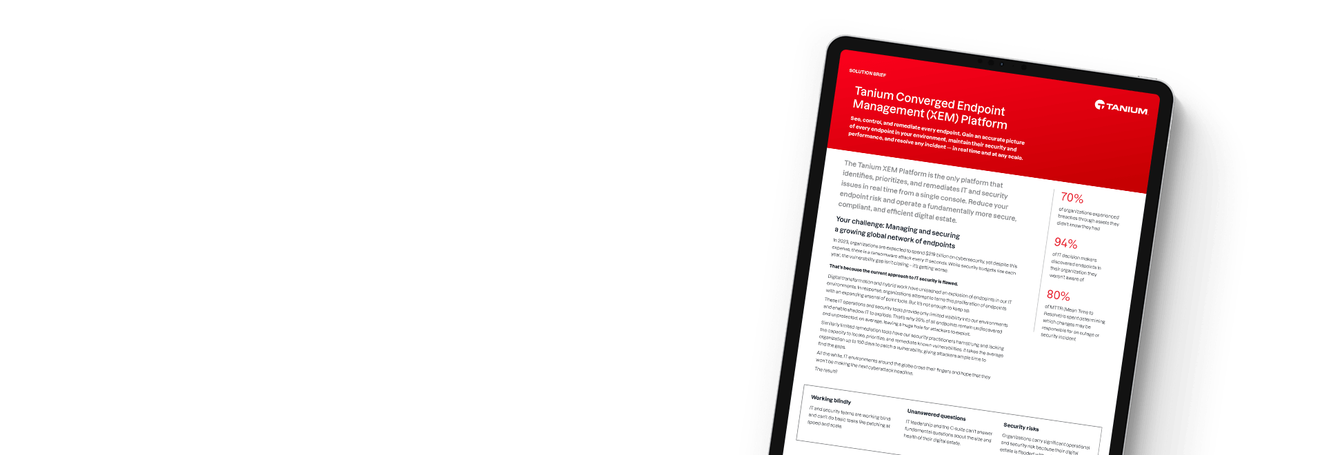 Tablet mockup of "Converged Endpoint Management (XEM) Platform" solution brief