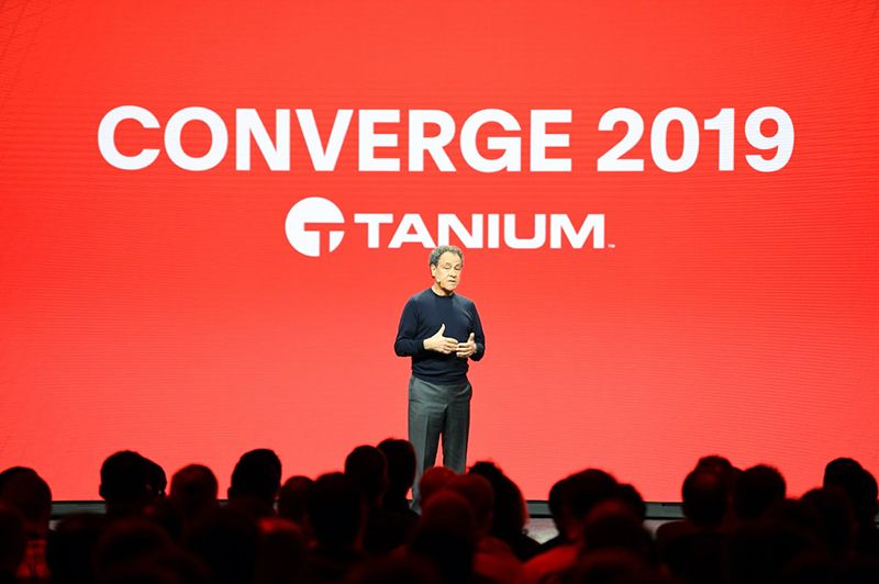 Speaker presenting at CONVERGE 2019 Tanium conference on main stage