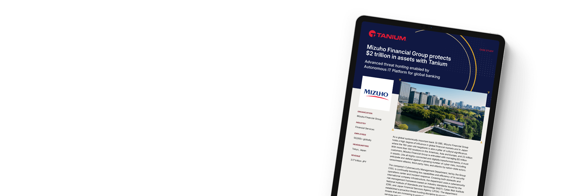Mizuho Financial Group protects assets with Tanium customer story on tablet