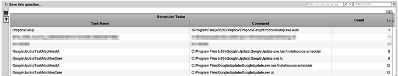 Screenshot of Tanium console showing Windows Scheduled Tasks list