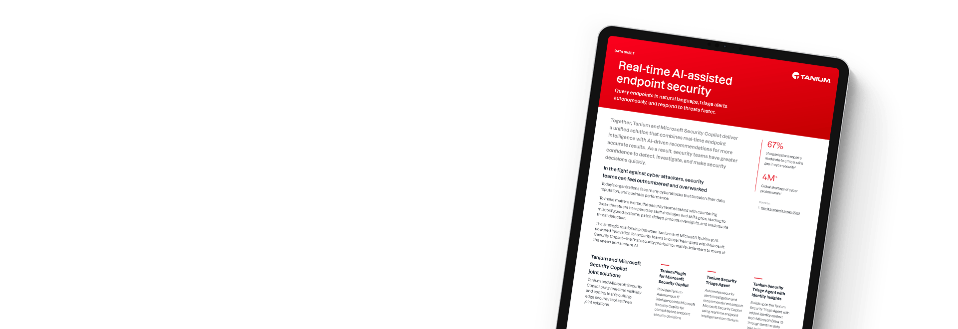 Tablet displaying Tanium and Microsoft Security Copilot document