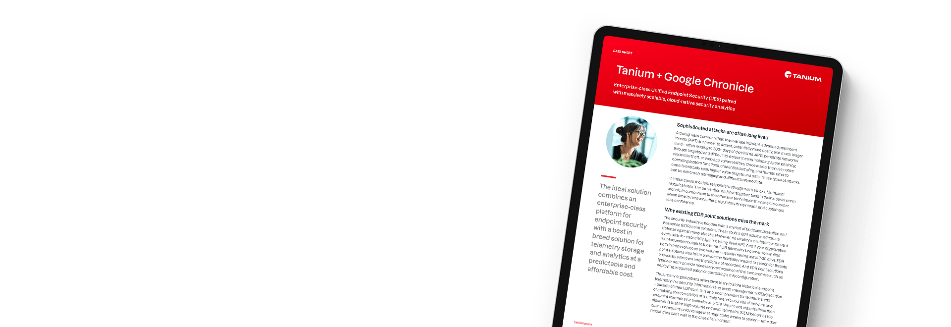 Tanium and Google Security Operations integration document on tablet