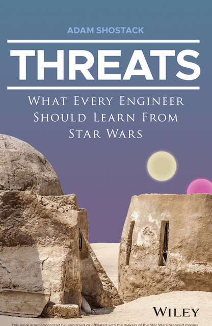 Blog featured image. A book cover for the book THREATS, with an image of a desert from the movie Star Wars.