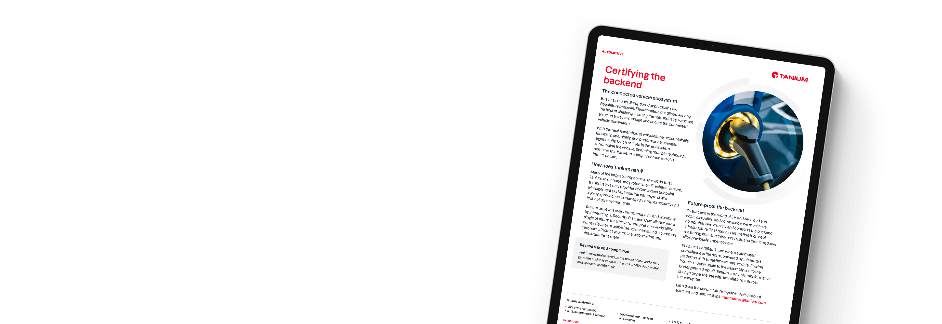 Tablet showing connected vehicle ecosystem automotive brief