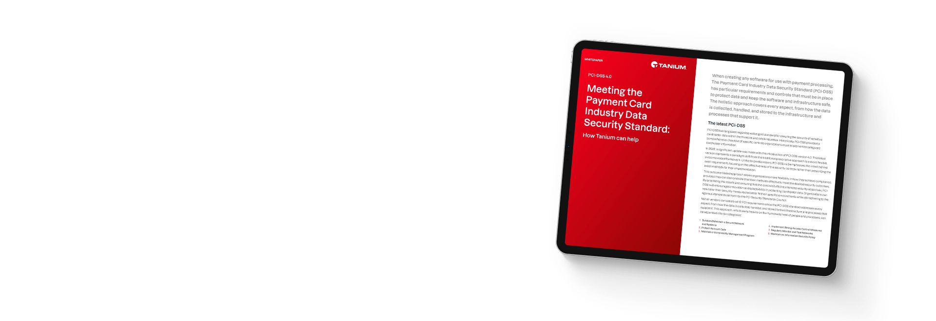 Tablet showing The Tanium Checklist for PCI-DSS compliance guide