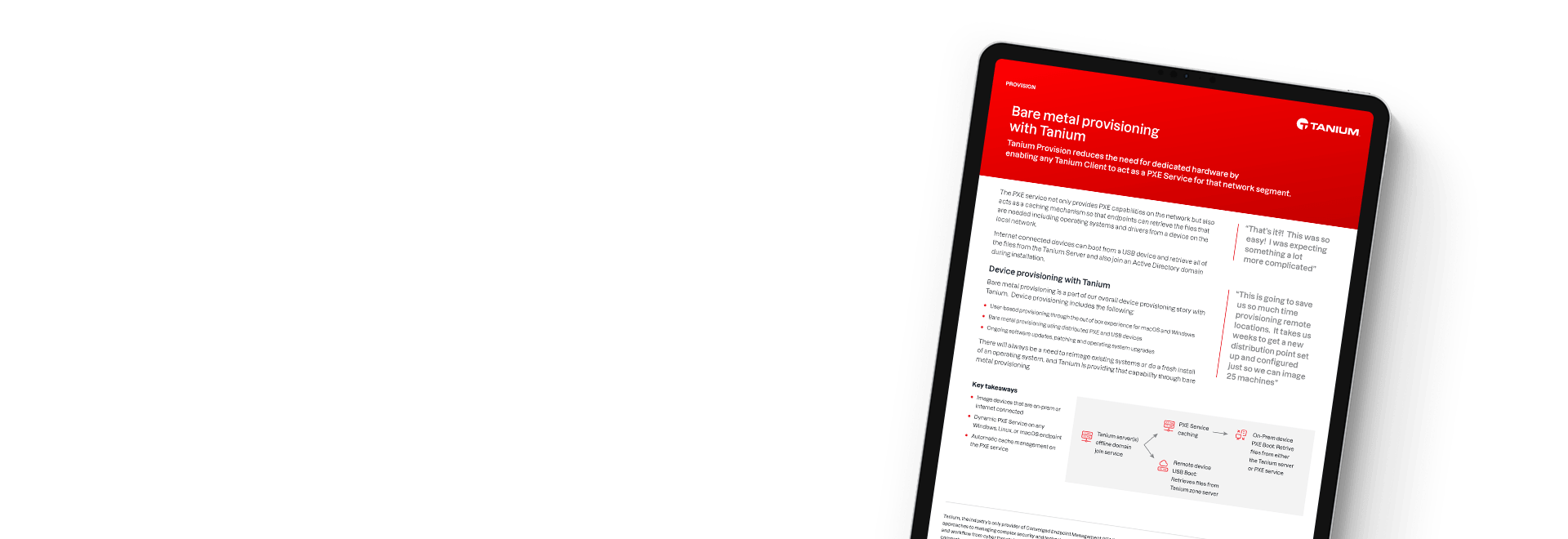 Tablet showing bare metal provisioning with Tanium brief