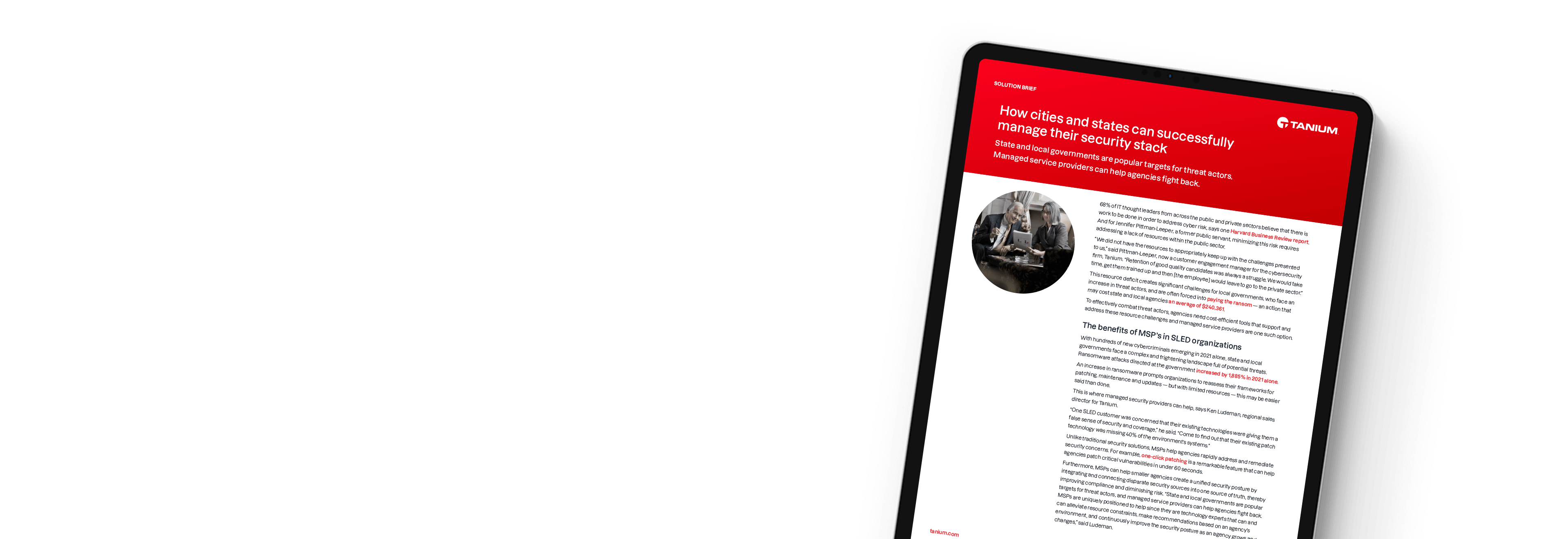 Tablet showing how cities and states manage their security stack
