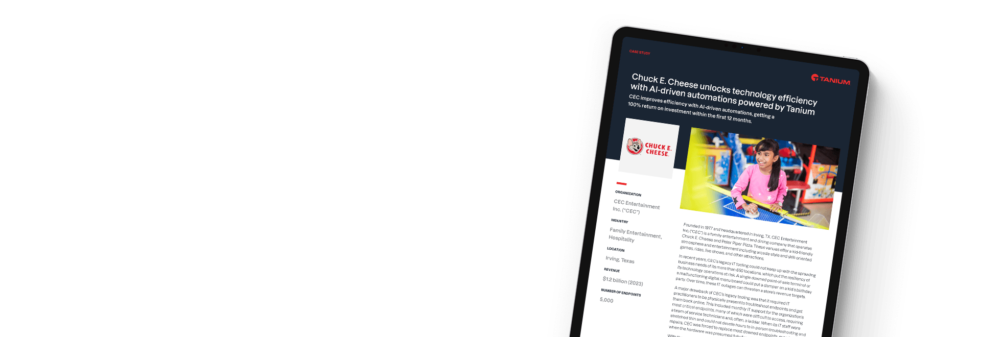 Chuck E. Cheese unlocks technology efficiency with AI-driven automations case study on tablet