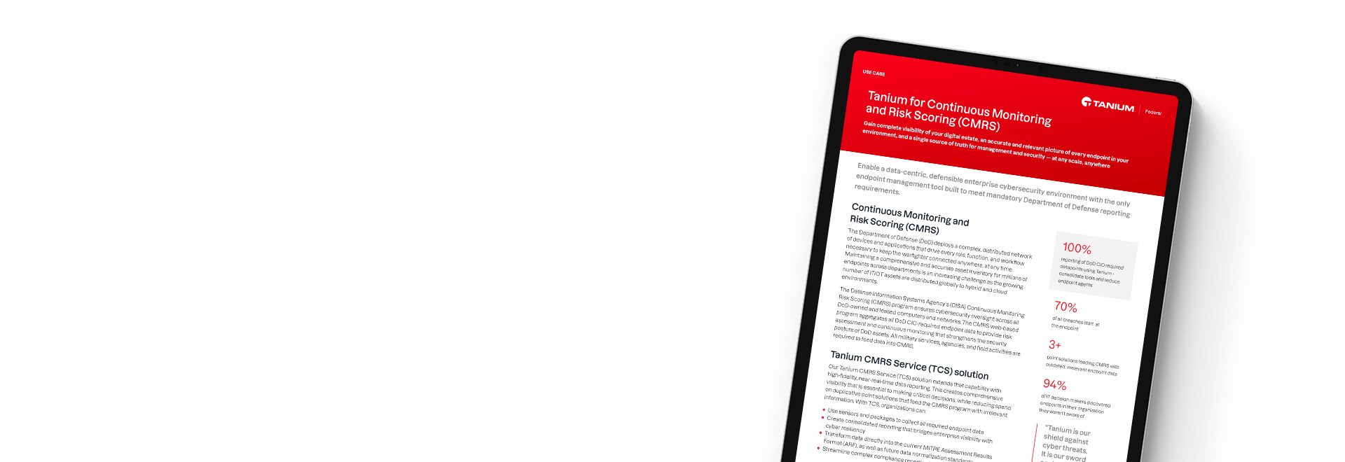 Tanium for Continuous Monitoring and Risk Scoring use case document on tablet