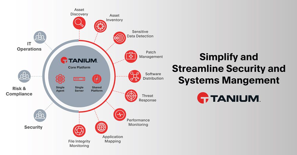 Lori Senac speaking at a Tanium event booth with colleague