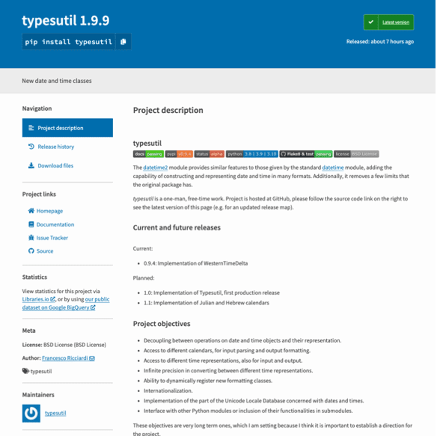 PyPI landing page for the malicious package typesutil