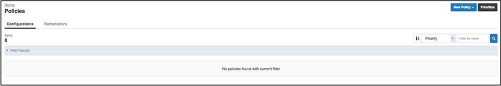 Tanium Protect policies interface showing empty policy list with configuration and remediation tabs