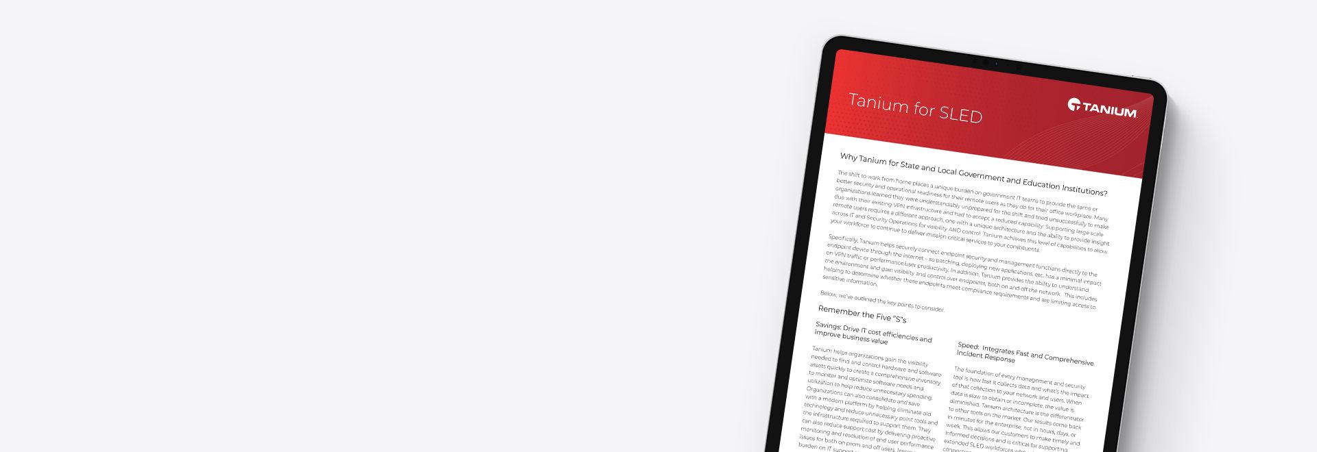 Tablet mockup of "Tanium for SLED solution brief"