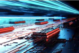 Abstract 3D illustration of illuminated data pathways on a circuit board