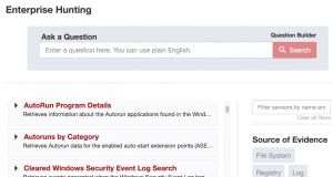 Screenshot of Tanium Threat Response Enterprise Hunting interface showing investigation tools