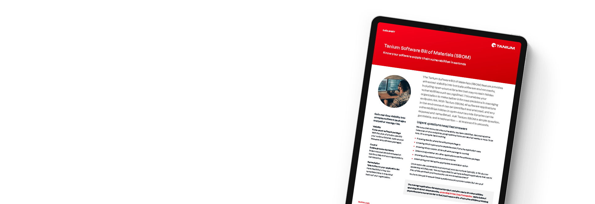 Tablet showing Tanium Software Bill of Materials SBOM brief
