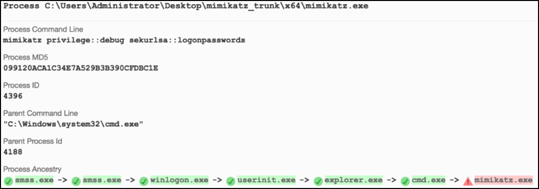 Screenshot showing process details and command line execution information for SamSam ransomware