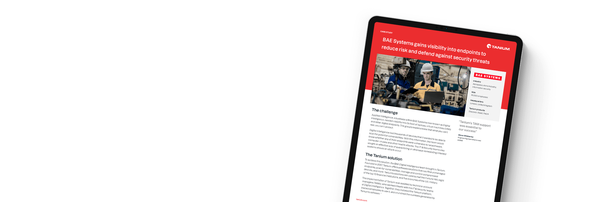 Tablet showing BAE Systems endpoint visibility case study