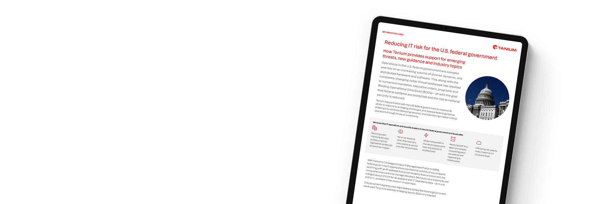 Tablet showing reducing IT risk for federal agencies brief