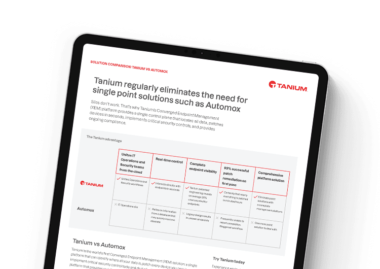 Tanium regularly eliminates the need for single point solutions such as Automox