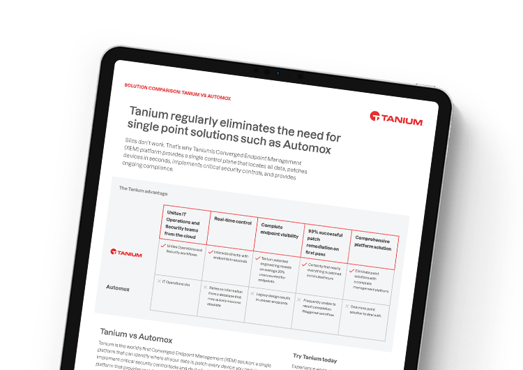 Tanium regularly eliminates the need for single point solutions such as Automox