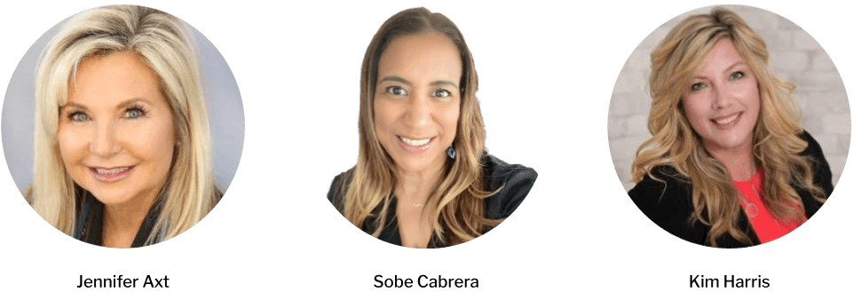 Headshots of Jennifer Axt, Sobe Cabrera, and Kim Harris
