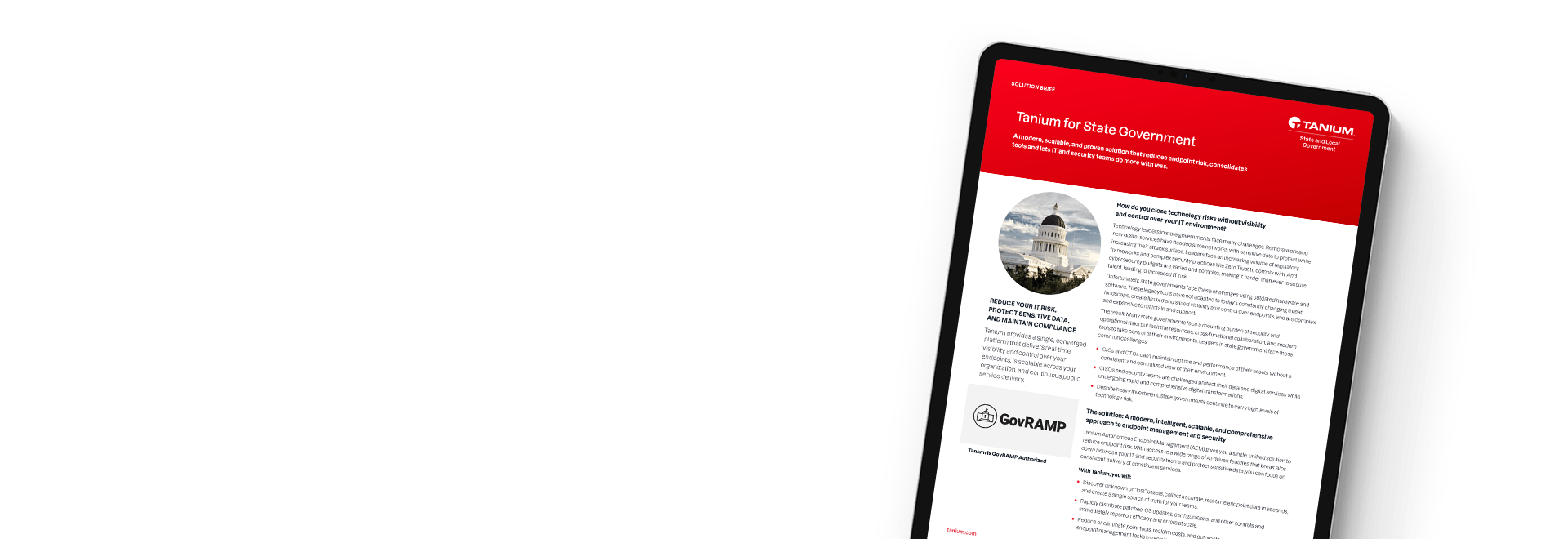 Tablet showing Tanium for state government solution