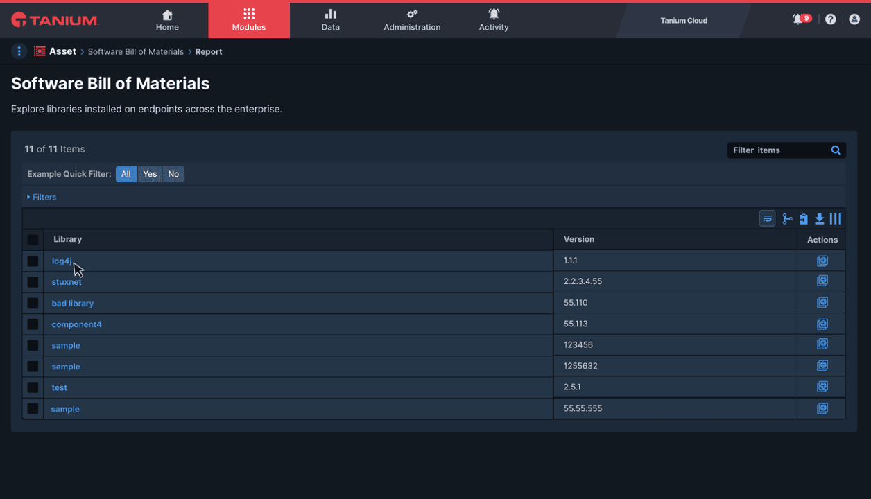 SBOM reporting at runtime