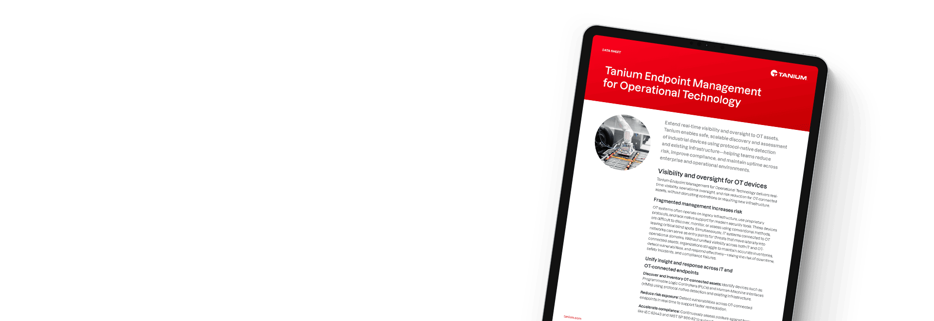 Tanium Endpoint Management for Operational Technology datasheet on tablet