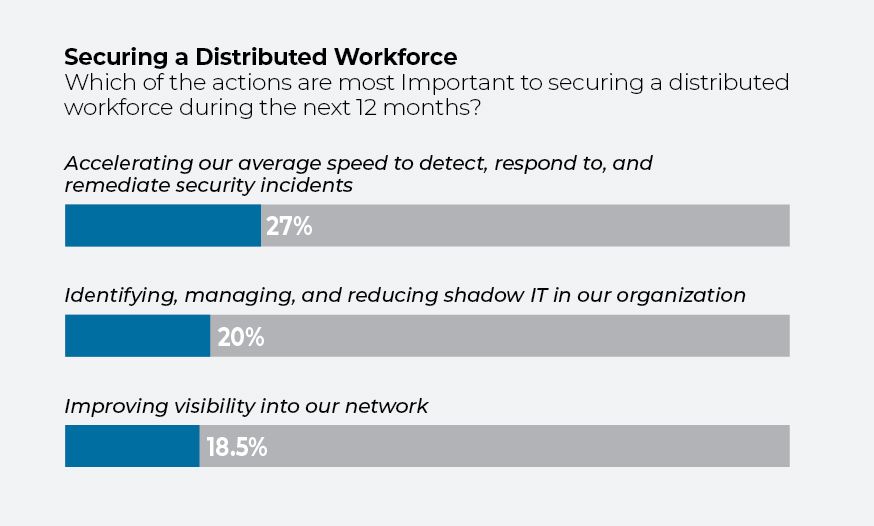 Chart showing importance of security actions for distributed workforce