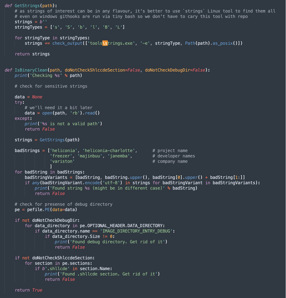 Screenshot of code implementing the Heliconia security framework