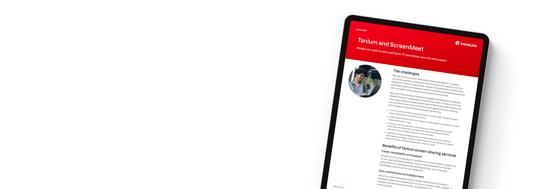 Tablet showing Tanium and ScreenMeet integration datasheet