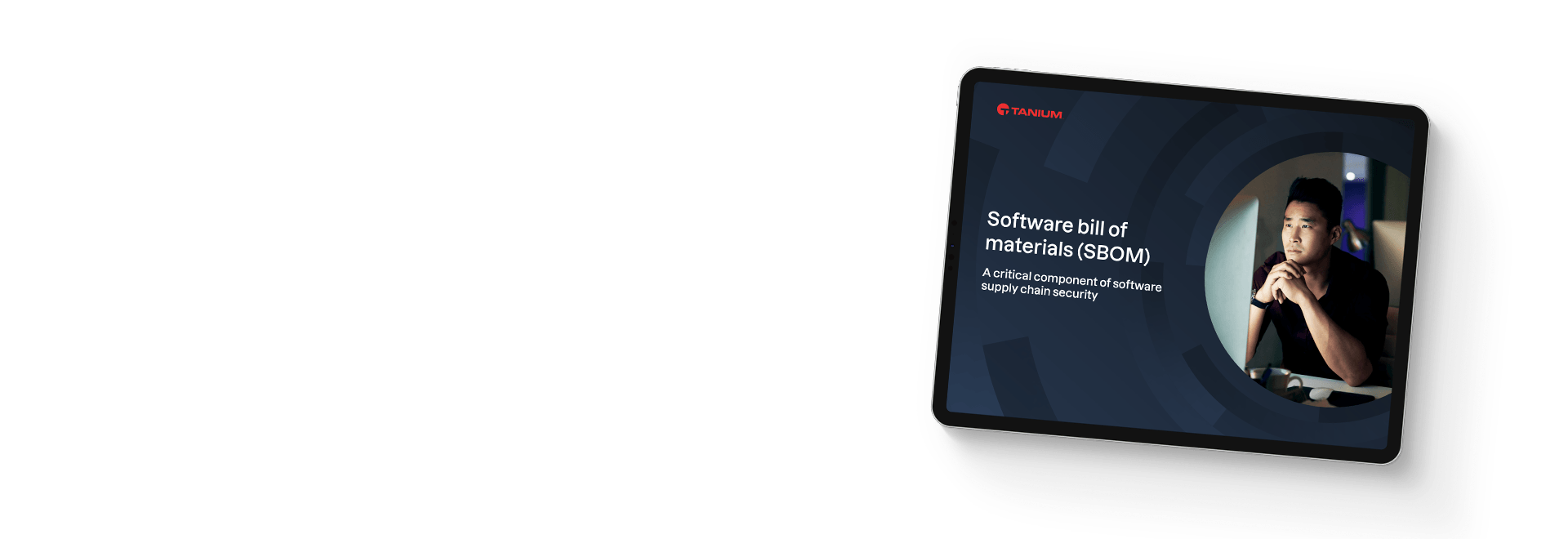 Tablet displaying Software bill of materials (SBOM) ebook cover with portrait