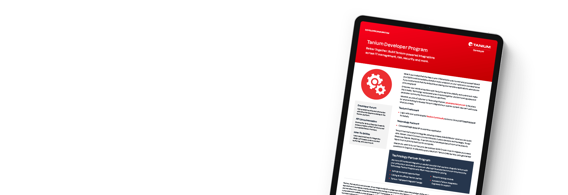 Tanium Developer Program datasheet highlighting developer integration features