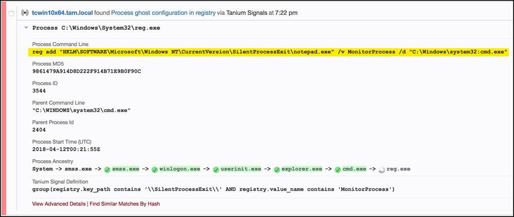 Tanium Signals showing Powershell persistence mechanism detection