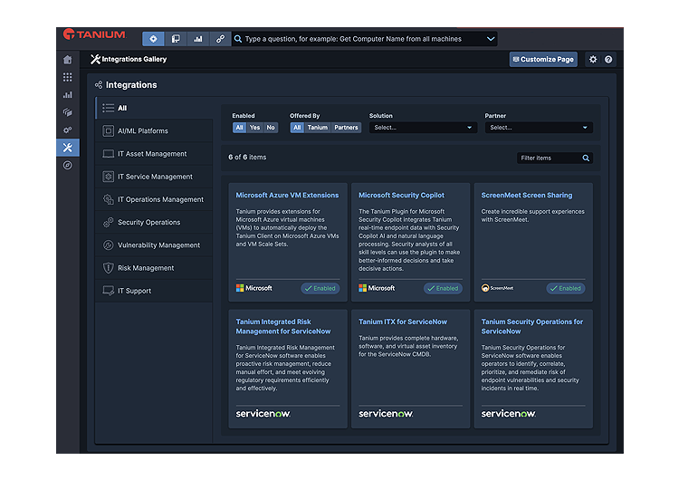 Integrations Gallery Screen for mobile devices