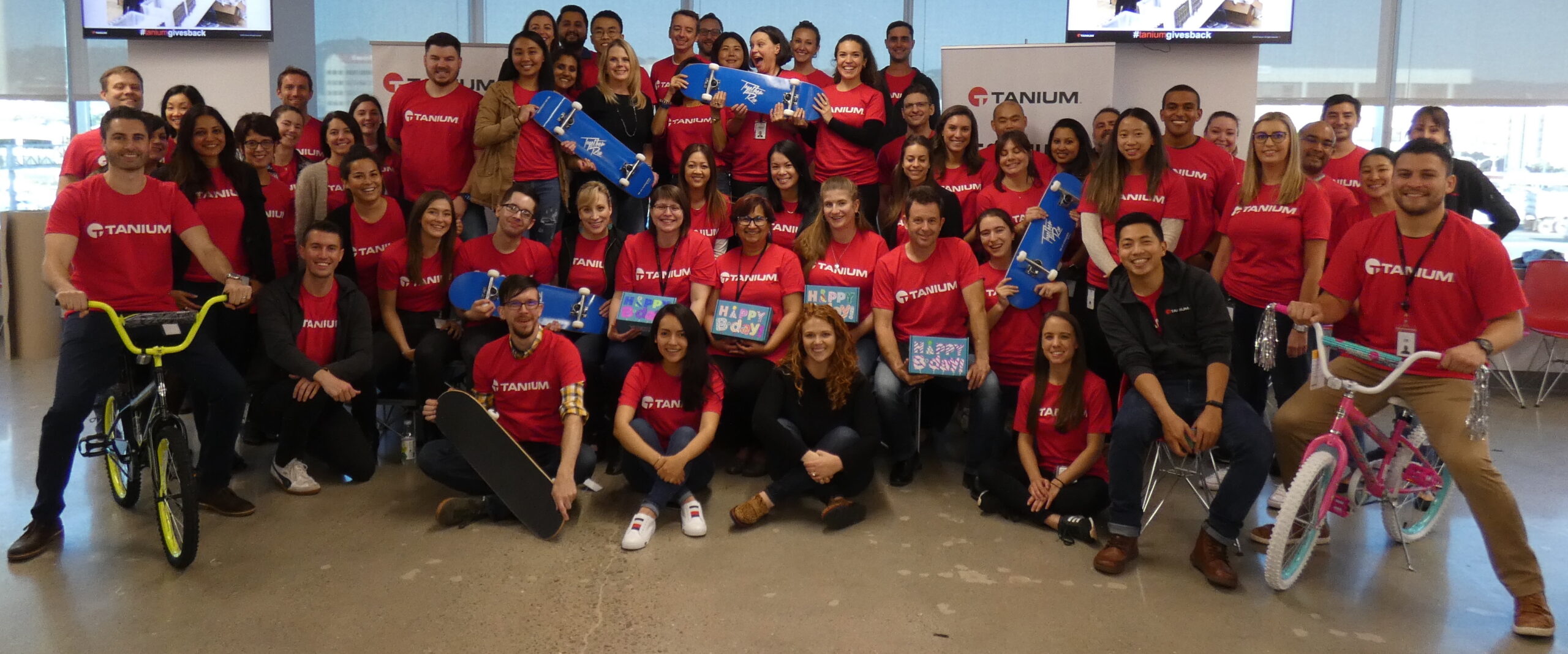 Tanium employees in the Emeryville office celebrating the week of giving.