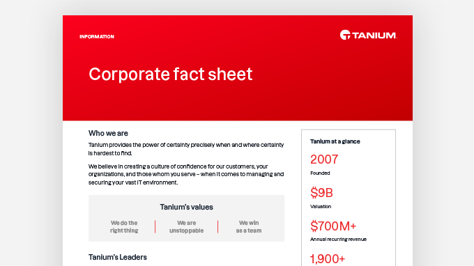 Thumbnail of the Tanium Corporate Fact Sheet