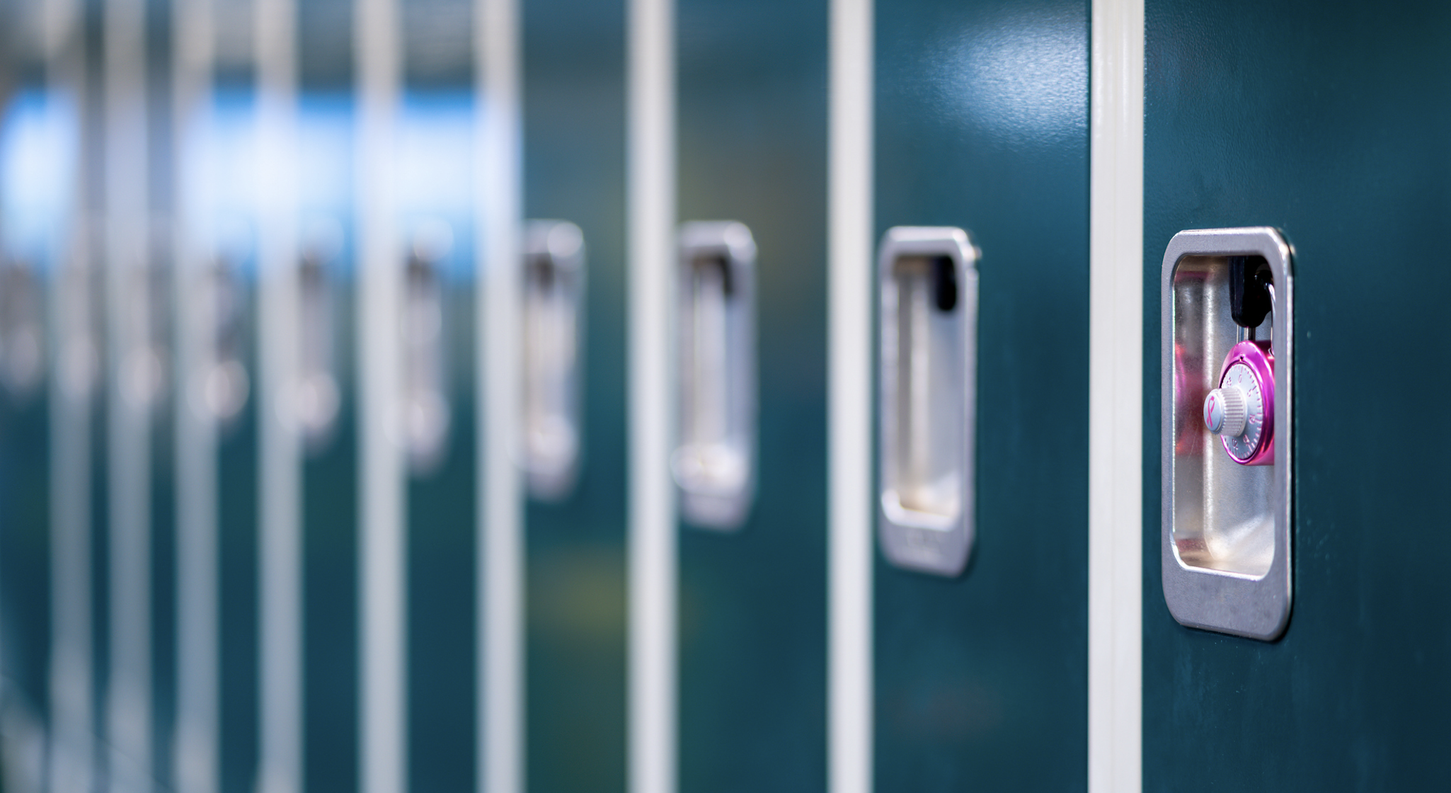 Blog featured image. Photo of a row of school lockers, one padlocked.